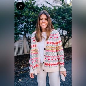 Boden Women’s NWOT Knit Fluffy Fair Isle Cardigan Pastel Size M